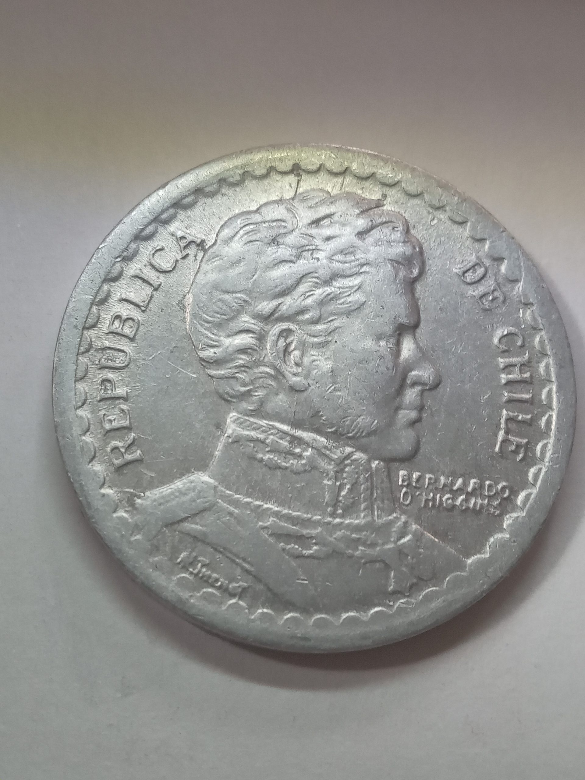 4 монеты по 1 peso Чили, 1954 год, 1955 год, 1956 год, 1957 год.